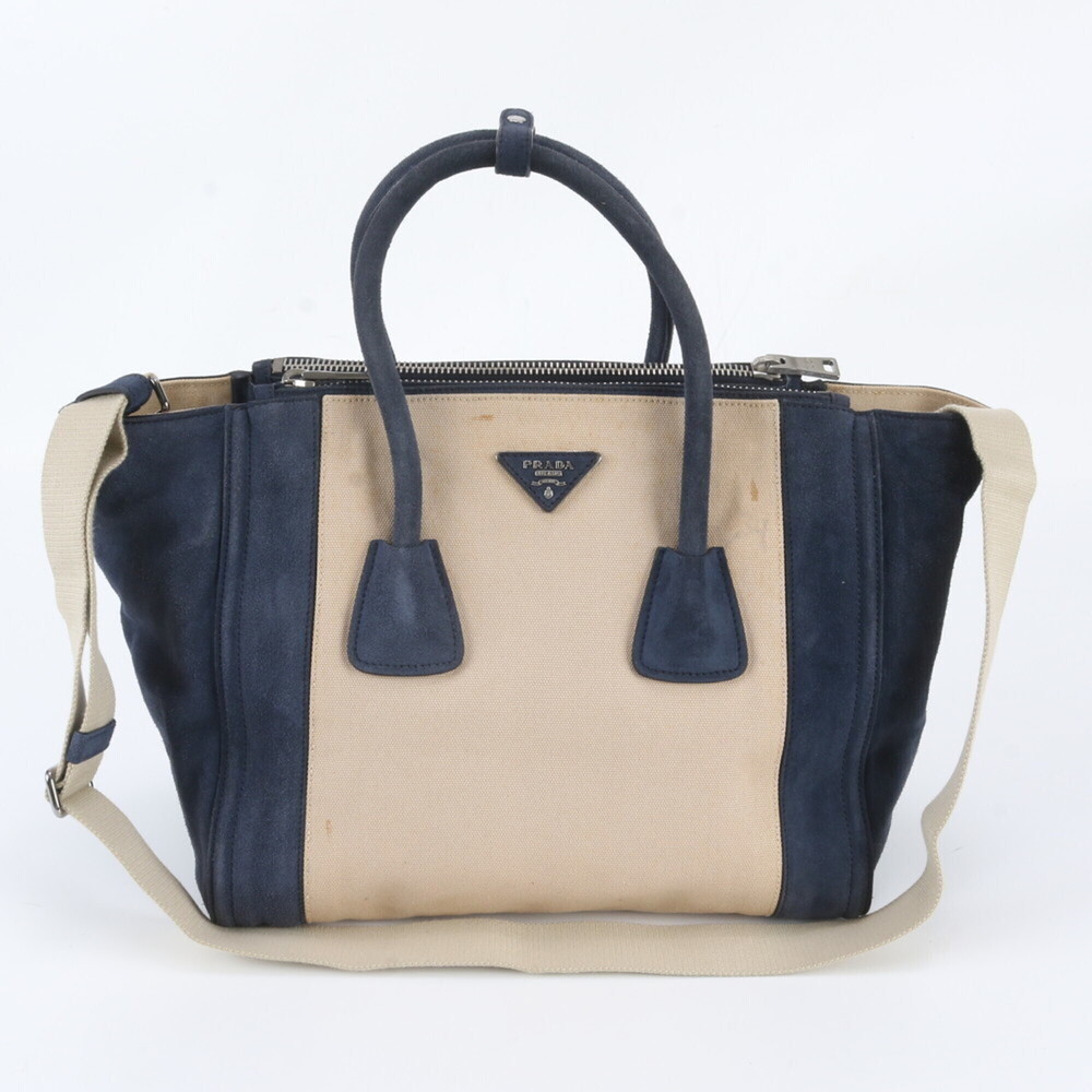 Prada Triangle Logo Leather 2-Way Tote Bag Shoulder Handbag for Women